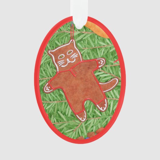GINGERBREAD KITTY Acrylique Oval Ornement (devant)