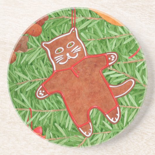 GINGERBREAD KITTY Dessous de verre rond en grès (Devant)