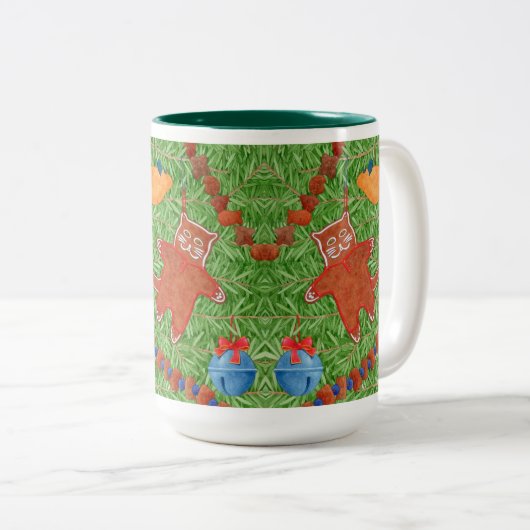 GINGERBREAD KITTY Grand Chasseur Vert Mug Deux Ton (Devant droit)