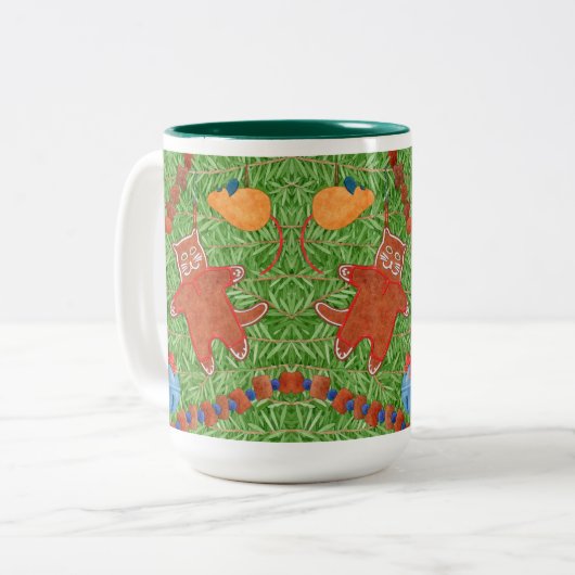 GINGERBREAD KITTY Grand Chasseur Vert Mug Deux Ton (Devant gauche)