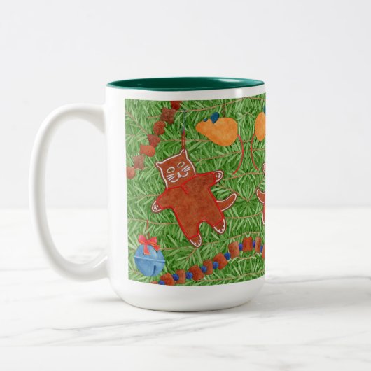 GINGERBREAD KITTY Grand Chasseur Vert Mug Deux Ton (Gauche)