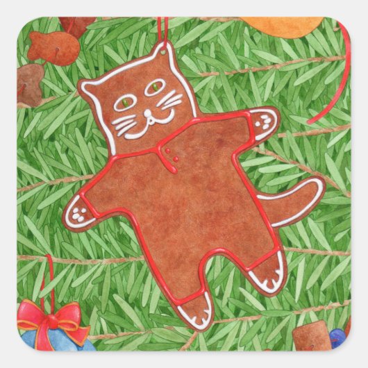 GINGERBREAD KITTY Stickers petit Carré (Devant)