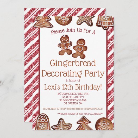 Gingerbread Koek Versieren Feestje Kaart (Voorkant / Achterkant)