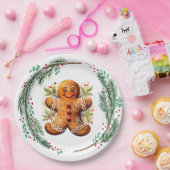 Gingerbread Koekje en Kerstmis Holly Papieren Bordje (Feest)