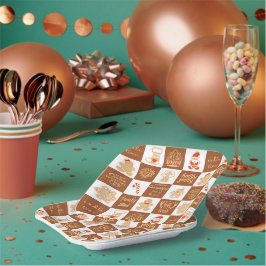 Gingerbread koekjes geruit patroon papieren bordje