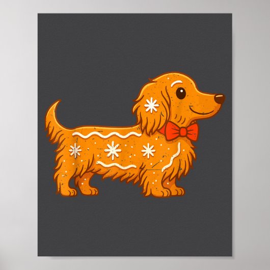 Gingerbread Long Hair Dachshund Christmas Pajama T Poster (Voorkant)