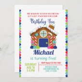 Gingerbread maison de Noël invitation garçon. (Devant / Derrière)