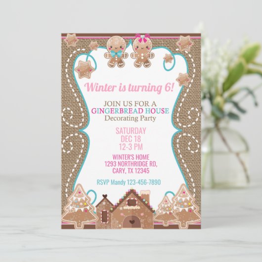Gingerbread maison invitation fille de Noël. Invit (Debout devant)