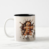 Gingerbread man 3D achter- en voorkant uitzichten Tweekleurige Koffiemok (Links)