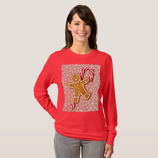Gingerbread Man and Candy Cane Art on T-Shirt (Devant entier)