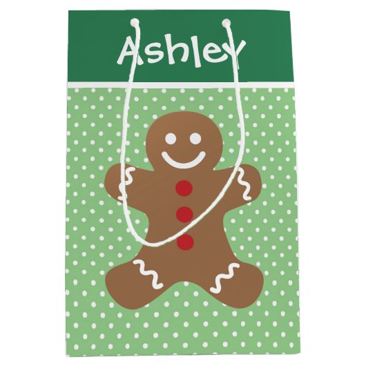 Gingerbread Man and Polka Dots Personalised Medium Cadeauzakje (Voorkant)