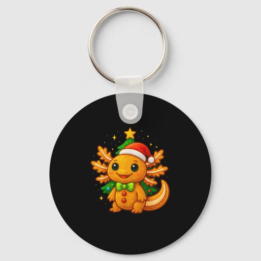 Gingerbread Man Axolotl Kerstman Hoed Kerstboom  Sleutelhanger (Voorkant)