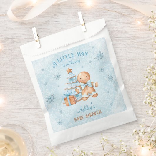 Gingerbread Man Boy Blue Christmas Baby shower Bedankzakje (Geknipt)