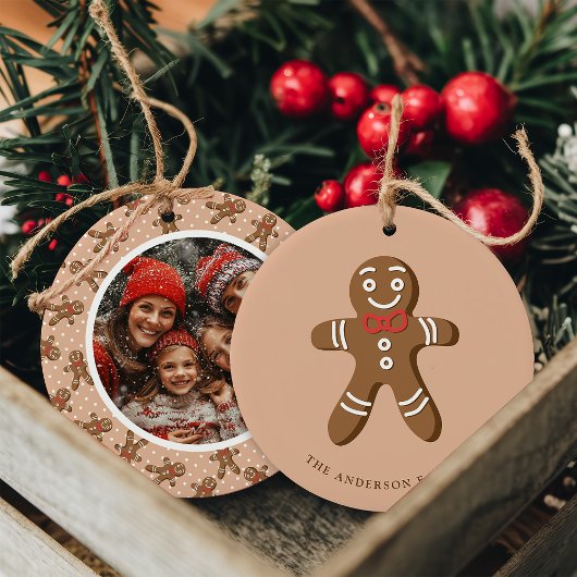 Gingerbread Man Brown Polka Dot Kerstfoto Keramisch Ornament