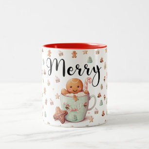 Gingerbread Man & Candy Cane Kerstcadeau Tweekleurige Koffiemok
