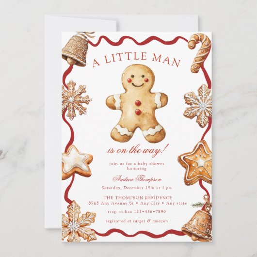 Gingerbread Man | Christmas Baby Shower Kaart (Voorkant)