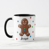 Gingerbread Man Christmas Polka Dot Holiday Mok (Links)
