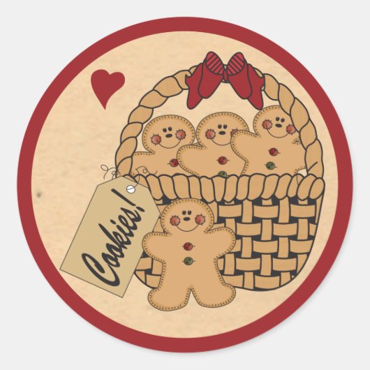 Gingerbread Man Cookie Basket in Rood Ronde Sticker (Voorkant)