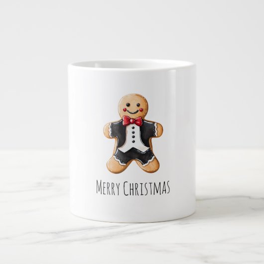 Gingerbread Man Cookie in Tuxedo Kerstmis Extra Grote Beker (Voorkant)