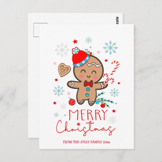 Gingerbread Man Cookie Sneeuwvlokken Vrolijk Kerst Briefkaart (Voorkant / Achterkant)