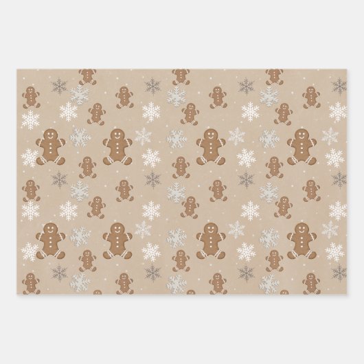 Gingerbread Man Cookie Snowflake Holiday Baking Inpakpapier Vel (Voorkant)