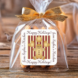 Gingerbread Man Cookie Zelfgemaakte Verpakkingslab Vierkante Sticker