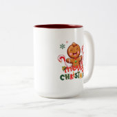 Gingerbread Man en Candy Cane Kerstmis Tweekleurige Koffiemok (Voorkant rechts)