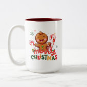 Gingerbread Man en Candy Cane Kerstmis Tweekleurige Koffiemok (Links)