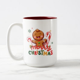 Gingerbread Man en Candy Cane Kerstmis Tweekleurige Koffiemok