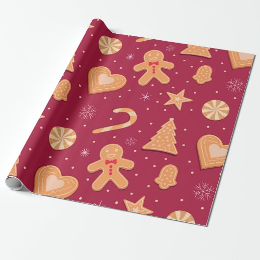 Gingerbread man en kerst koekjes patroon cadeaupapier (Uitgerold)