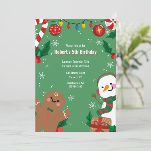 Gingerbread Man en Sneeuwman Kaart (Staand voorkant)