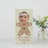 Gingerbread Man Face Custom Fotokaart Feestdagenkaart (Staand voorkant)