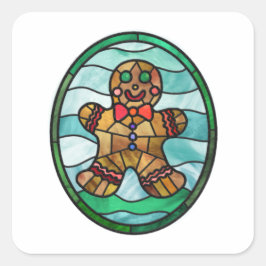 Gingerbread man gebrandschilderd glas stijl vierkante sticker