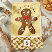 Gingerbread Man Geel Monogram Vrolijk Kerstfeest Theedoek
