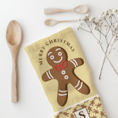 Gingerbread Man Geel Monogram Vrolijk Kerstfeest Theedoek
