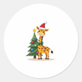 Gingerbread Man Giraffe Santa Hat Christmas Tree T Ronde Sticker (Voorkant)