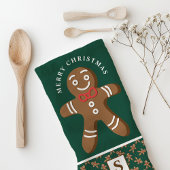 Gingerbread Man Green Monogram Vrolijk Kerstfeest Theedoek