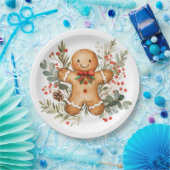 Gingerbread Man Greenery Christmas Paper Plate Papieren Bordje (Feest)