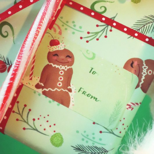 Gingerbread Man Groene Sticker Gift Label