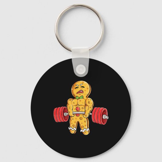 Gingerbread Man Gym Bodybuilding Gewichtheffen Chr Sleutelhanger (Voorkant)