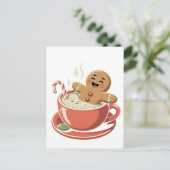 Gingerbread Man Het nemen van een Matcha Bathub Ke Uitnodiging Briefkaart (Staand voorkant)