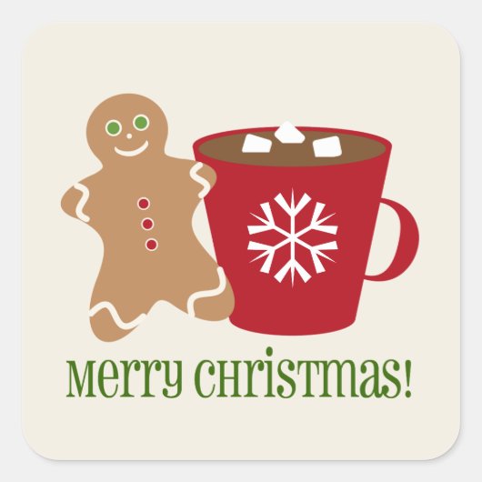 Gingerbread Man & Hot Chocolate Kerst sticker (Voorkant)