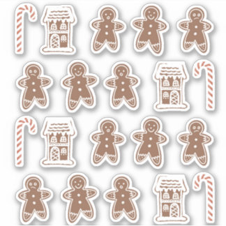 Gingerbread Man House Candy Cane Kerstkoekje Sticker