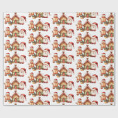 Gingerbread Man House Santa Hollies Cadeaupapier (Vlak)