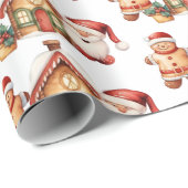 Gingerbread Man House Santa Hollies Cadeaupapier (Rol Hoek)