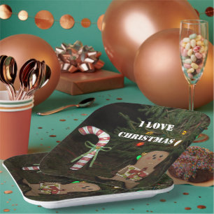 Gingerbread Man Ik hou van Kerstmis Candy Cane Papieren Bordje