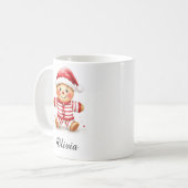 Gingerbread Man in Christmas Pajamas Custom Name Koffiemok (Voorkant links)