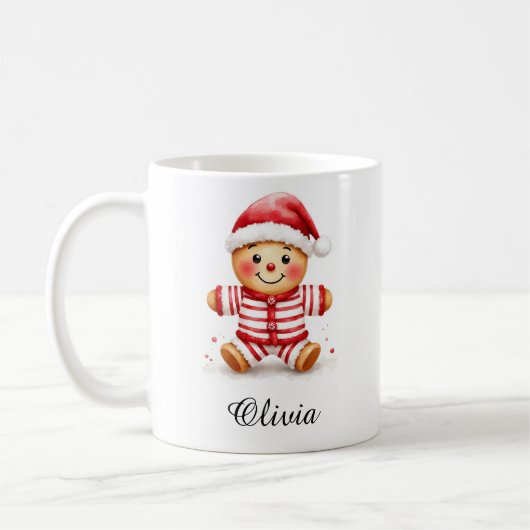 Gingerbread Man in Christmas Pajamas Custom Name Koffiemok (Links)