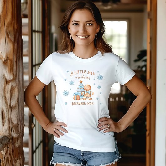 Gingerbread Man Jongen Kerstmis Baby Aankondiging T-shirt
