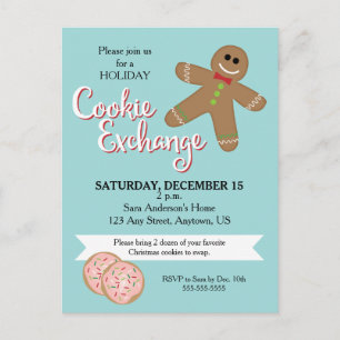 Gingerbread Man, Kerst Cookie Exchange Party Uitnodiging Briefkaart